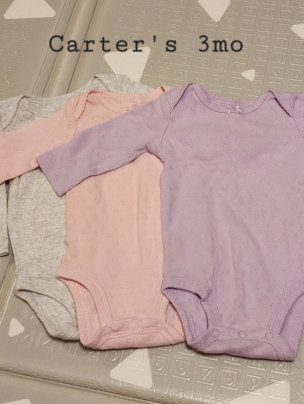 Set Of 3 Carter's Long Sleeve Heart Print Bodysuits 3 Months